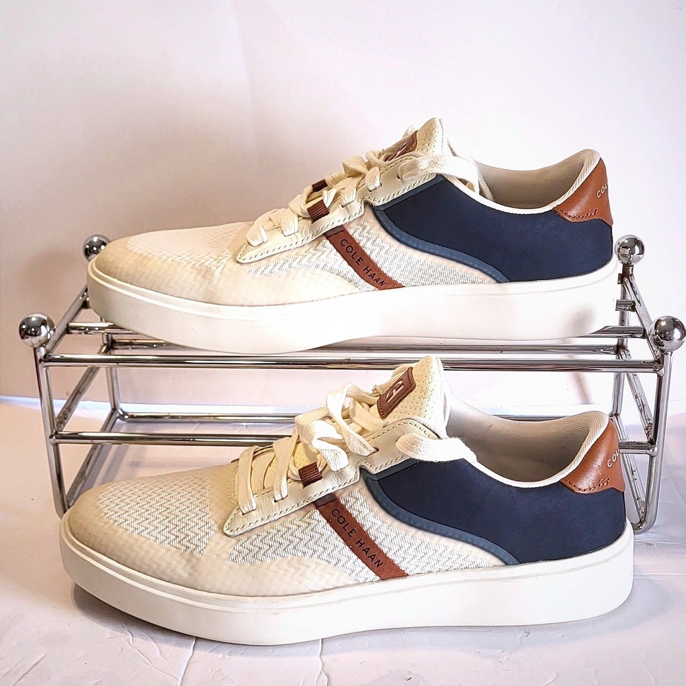 Cole Haan Mens GrandPro C38838 Knit Mesh Low Top Sneakers Cream Navy Brown 9M